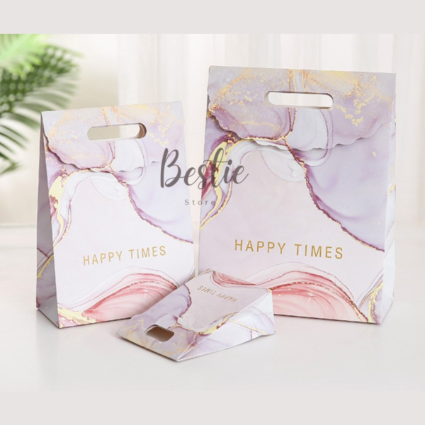 Paperbag Pembungkus Kado Tutup Atas Gift Bag Tas Hadiah Exclusive Happy Sweet Time Marble Ungu Premium