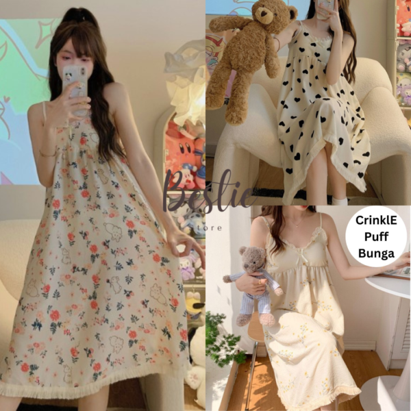 Bestie Baju Tidur Daster Tali Crinkle Import Wanita Model Dress Tanktop Motif Cantik Korean Style Premium