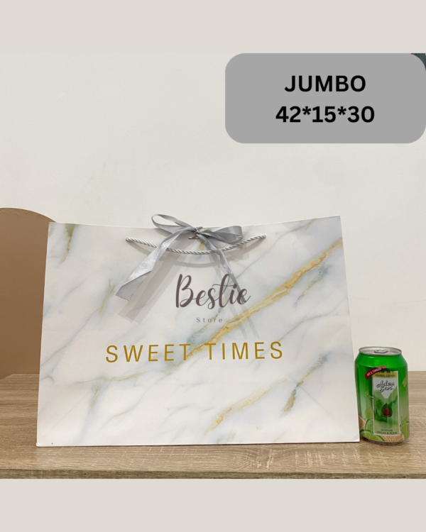 Bestie Paper Bag Paperbag Aesthetic Korea Tas Karton Kado Hadiah Gift Bag Pita Silver Marble Banyak Size Premium - Image 4
