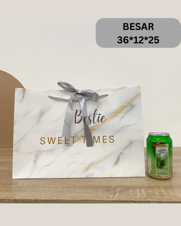 Bestie Paper Bag Paperbag Aesthetic Korea Tas Karton Kado Hadiah Gift Bag Pita Silver Marble Banyak Size Premium - Image 3