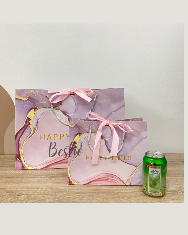 Paper Bag Paperbag Aesthetic Korea Tas Kantong Karton Kado Hadiah Gift Bag Pita Ungu Marble Banyak Size Premium - Image 2