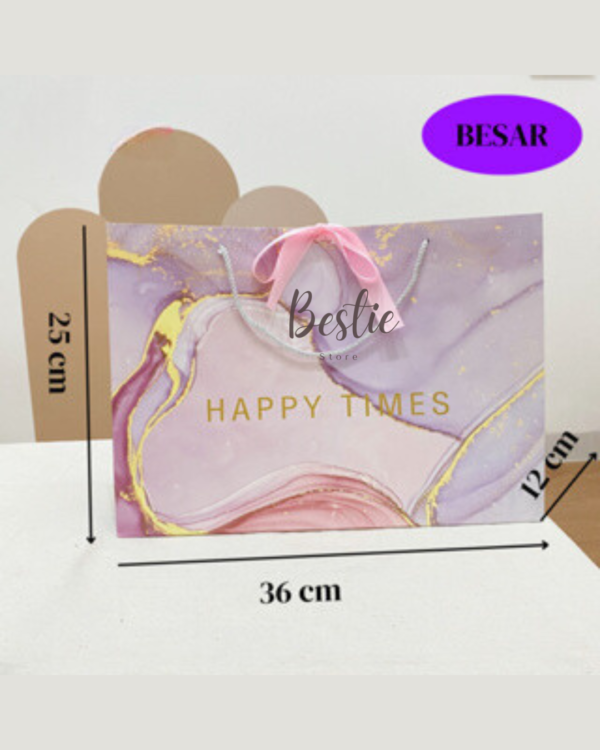 Paper Bag Paperbag Aesthetic Korea Tas Kantong Karton Kado Hadiah Gift Bag Pita Ungu Marble Banyak Size Premium - Image 4