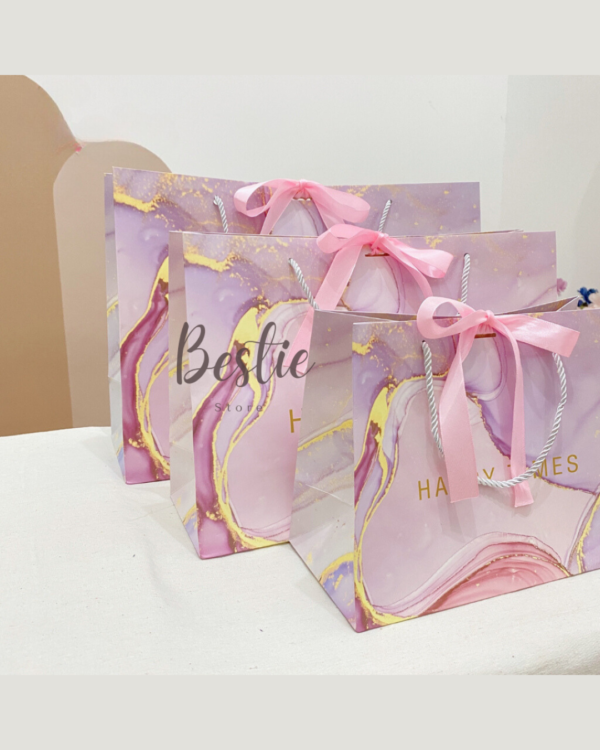 Paper Bag Paperbag Aesthetic Korea Tas Kantong Karton Kado Hadiah Gift Bag Pita Ungu Marble Banyak Size Premium
