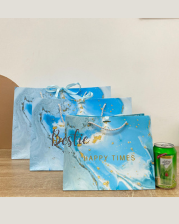 Paper Bag Paperbag Aesthetic Korea Tas Kantong Karton Kado Hadiah Gift Bag Pita Biru Marble Banyak Size Premium - Image 2