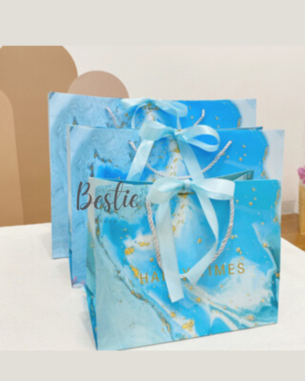 Paper Bag Paperbag Aesthetic Korea Tas Kantong Karton Kado Hadiah Gift Bag Pita Biru Marble Banyak Size Premium - Image 3