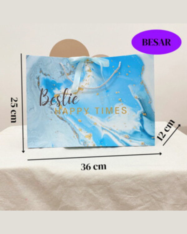 Paper Bag Paperbag Aesthetic Korea Tas Kantong Karton Kado Hadiah Gift Bag Pita Biru Marble Banyak Size Premium - Image 5