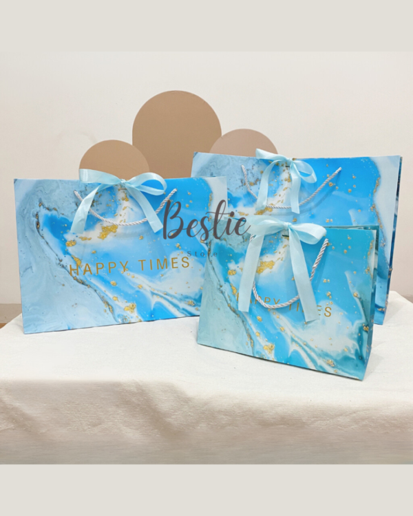 Paper Bag Paperbag Aesthetic Korea Tas Kantong Karton Kado Hadiah Gift Bag Pita Biru Marble Banyak Size Premium