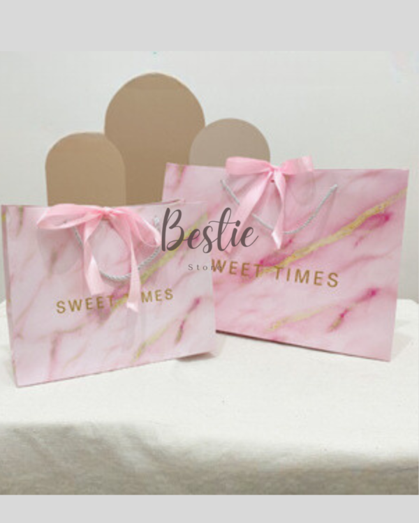 Paper Bag Paperbag Aesthetic Korea Tas Kantong Karton Kado Hadiah Gift Bag Pita Pink Marble Premium