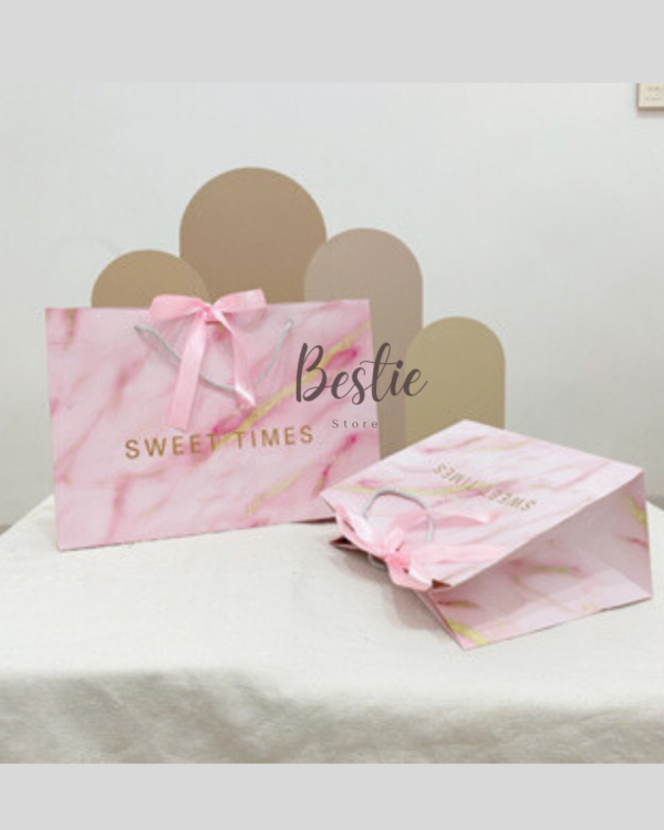 Paper Bag Paperbag Aesthetic Korea Tas Kantong Karton Kado Hadiah Gift Bag Pita Pink Marble Premium - Image 3