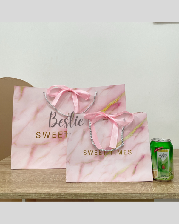 Paper Bag Paperbag Aesthetic Korea Tas Kantong Karton Kado Hadiah Gift Bag Pita Pink Marble Premium - Image 2