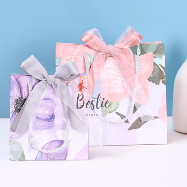 Paper Bag Paperbag Aesthetic Korea Tas Kantong Karton Kado Hadiah Gift Bag Pita Motif Bunga Banyak Size Premium