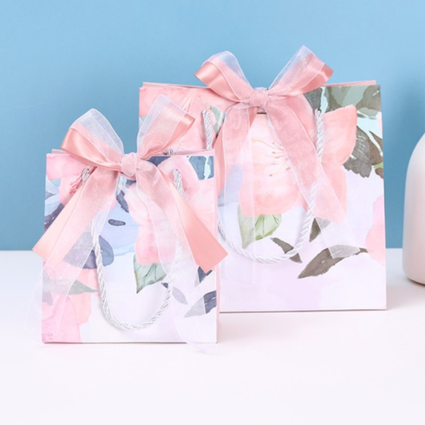Paper Bag Paperbag Aesthetic Korea Tas Kantong Karton Kado Hadiah Gift Bag Pita Motif Bunga Banyak Size Premium - Image 2