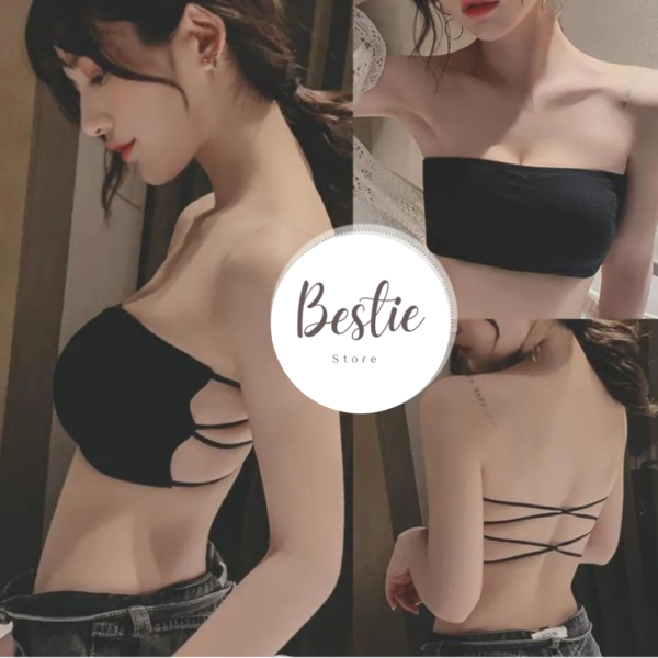 Bestie Bra Kemben Dalaman Seamles Back Silang Belakang Import Ada Cup BH Warna Hitam dan Putih