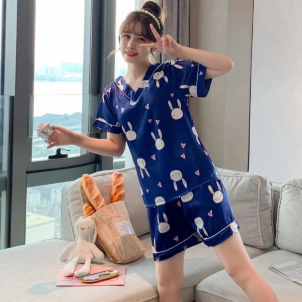 Setelan Piyama Baju Tidur Wanita Satin Motif Lucu Imut Lengan Pendek Celana Pendek Import Premium - Image 2