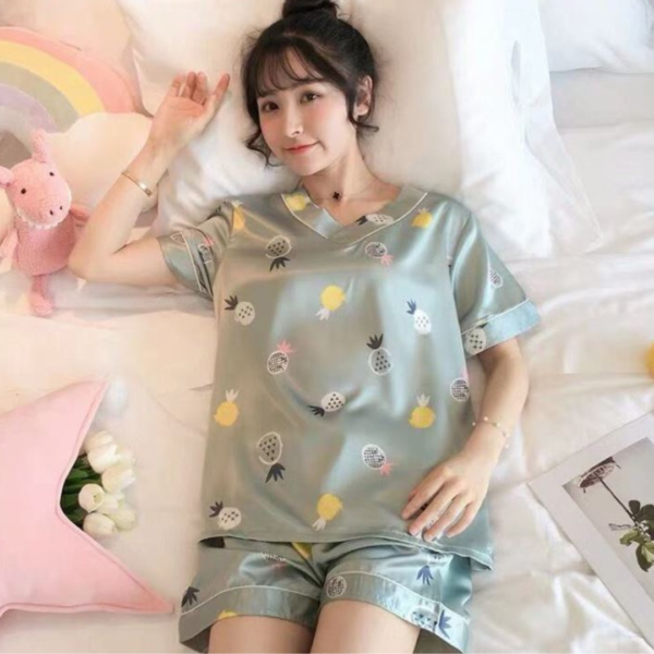 Setelan Piyama Baju Tidur Wanita Satin Motif Lucu Imut Lengan Pendek Celana Pendek Import Premium - Image 4