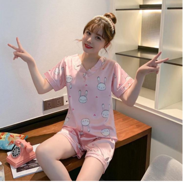 Setelan Piyama Baju Tidur Wanita Satin Motif Lucu Imut Lengan Pendek Celana Pendek Import Premium - Image 5