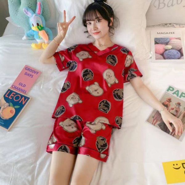 Setelan Piyama Baju Tidur Wanita Satin Motif Lucu Imut Lengan Pendek Celana Pendek Import Premium - Image 6