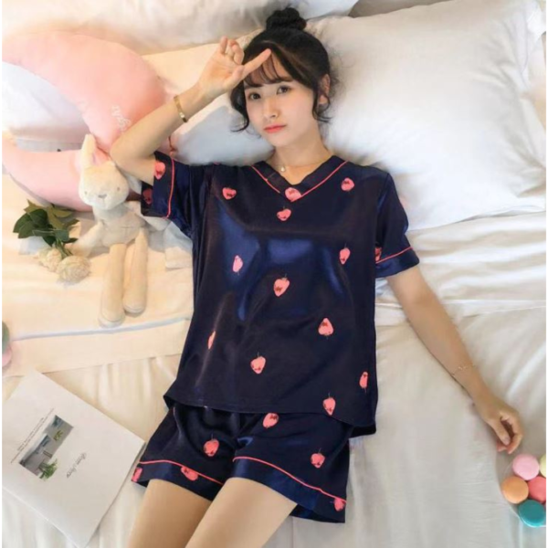Setelan Piyama Baju Tidur Wanita Satin Motif Lucu Imut Lengan Pendek Celana Pendek Import Premium - Image 7