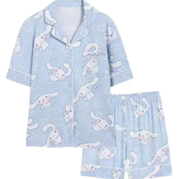 Piyama Setelan Baju Tidur Remaja Wanita Celana Pendek KancingMotif Kartun Cinnamon Roll Bear Lucu Import - Image 3