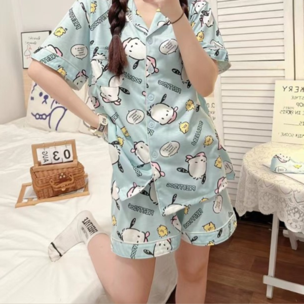 Piyama Setelan Baju Tidur Remaja Wanita Celana Pendek KancingMotif Kartun Cinnamon Roll Bear Lucu Import - Image 6